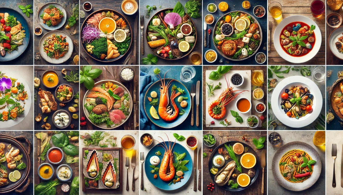 A collage of top-rated dishes from various restaurants in Auckland, featuring diverse cuisines and vibrant presentations.